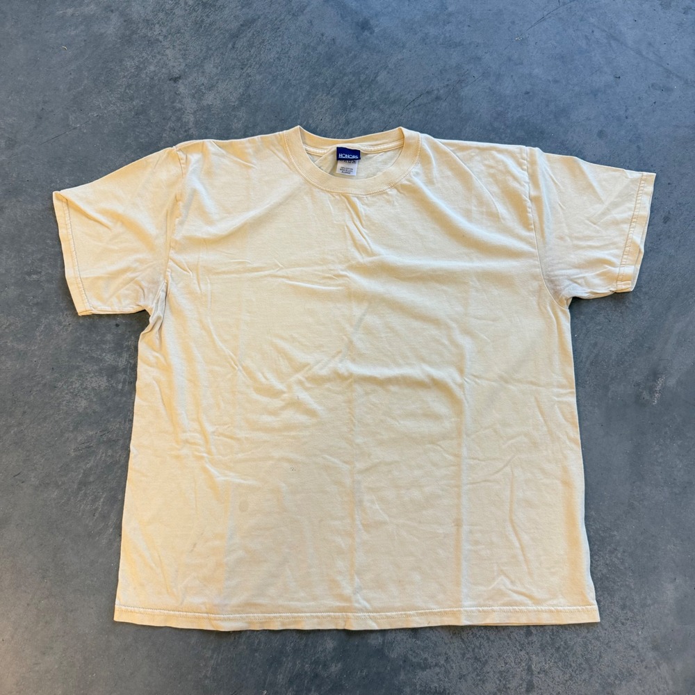 Vintage Honors Blank T Shirt XL Pale Yellow Cream 100% Cotton Made in USA 90s
